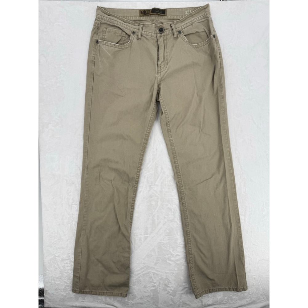 BKE Cole Tan Jeans Straight Leg Flat Front Cotton Distressed Men's Size 32x34